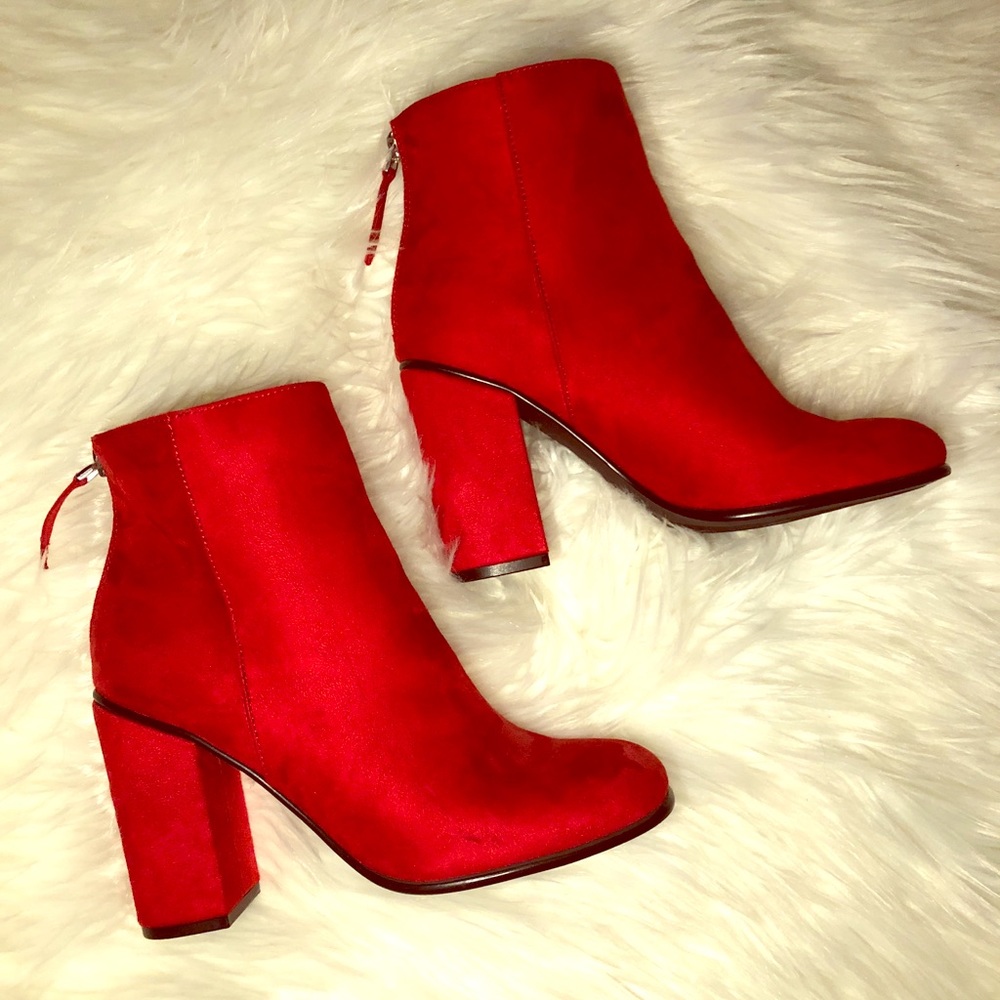 Suede red ankle boots